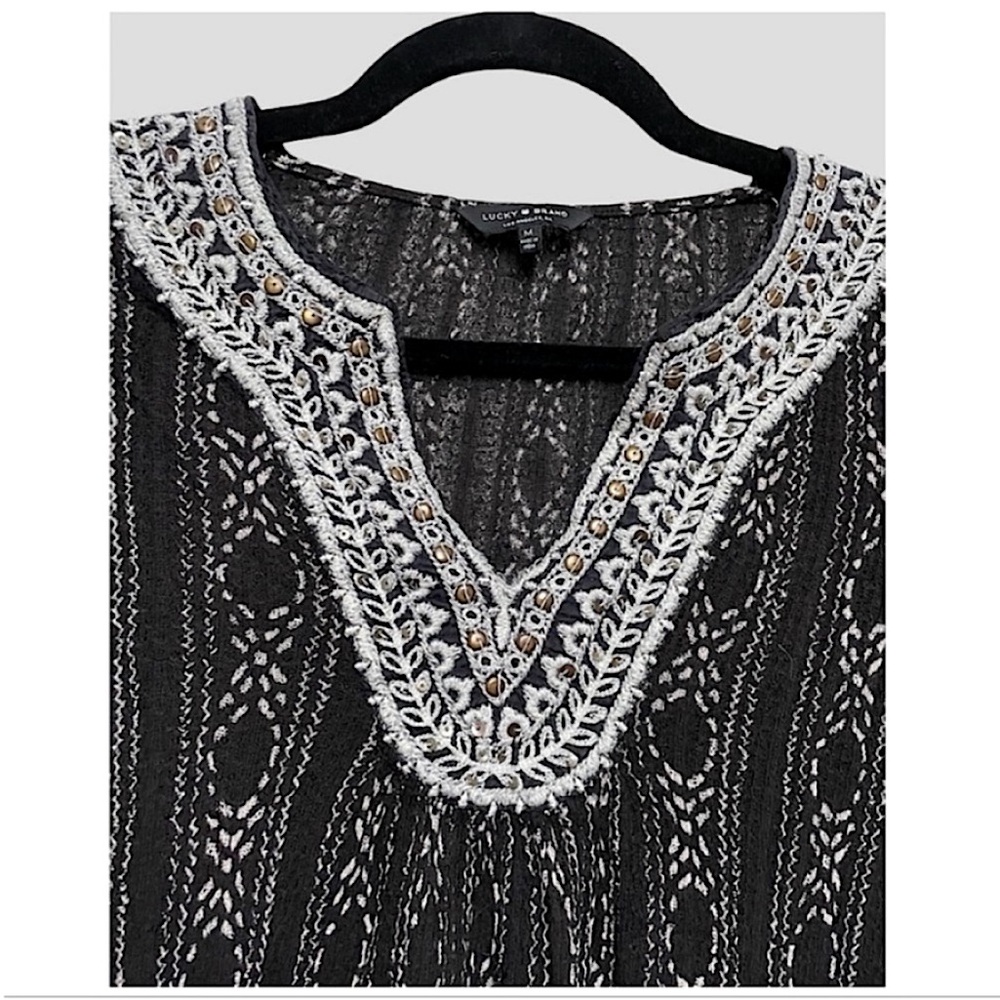LUCKY BRAND | EMBELLISHED BOHO EMBROIDERED TUNIC BLOUSE